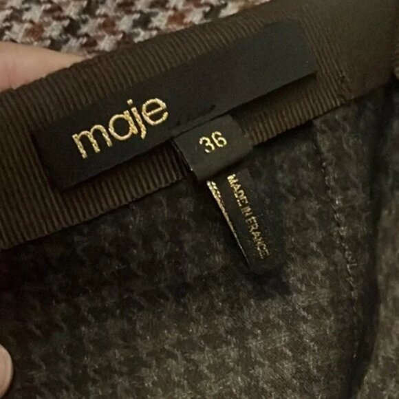 Maje Jaisa Houndstooth Thigh-High Front Slit Midi-Skirt Brown Women's Sz 36 - Picture 5 of 5